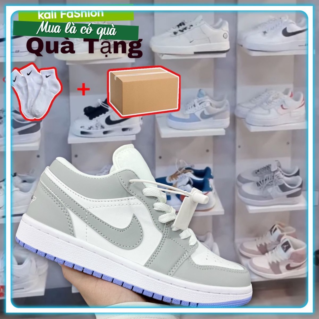 Giày jordan xám đế xanh, Jordan 1 cổ thấp nam nữ, Giày JD air xám xanh bản đẹp dễ phối đồ full box bill hót trend 2022