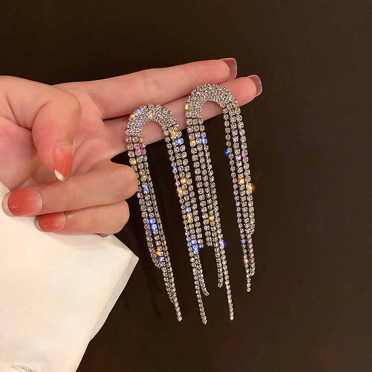 Khuyên tai dáng dài hình hoa đính kim cương giả bằng bạc 925 sang trọng cho nữ