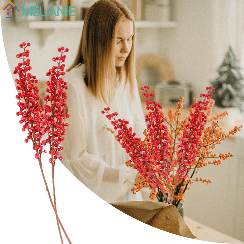 Cành quả mọng đỏ nhân tạo trang trí cho Giáng Sinh và năm mới trang trí tiệc trong nhà