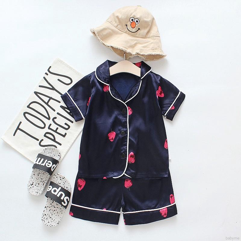 ♕ babyme ღ Baby Boys Girls Sleepwear Short Sleeve Blouse Tops+Shorts Pajamas Set