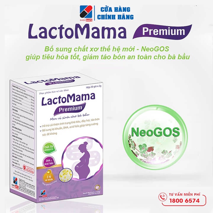 Lactomama Premium men vi sinh dành cho bà bầu, ổn định tiêu hóa, giải quyết táo bón, tăng sức đề kháng, hộp 20 gói
