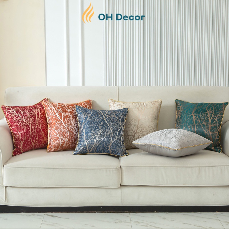 Gối sofa gối tựa lưng vuông 45x45cm trang trí ghế sofa văn phòng hình cây lộc phát tài OH Decor
