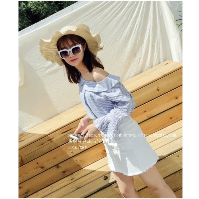 Nón cói vành rộng lượn sóng nơ đen xinh xắn