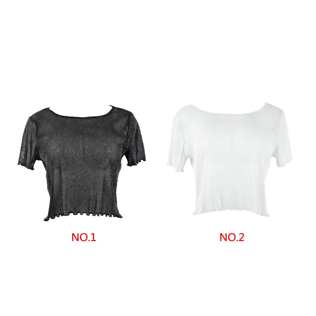 Áo Crotop trong suốt tay ngắn cổ tròn 2 màu trắn/đen | BigBuy360 - bigbuy360.vn