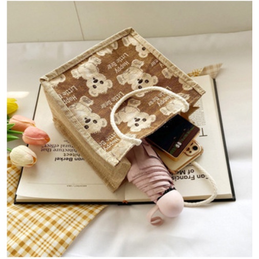 Túi xách Túi Tote basic thời trang Nữ vải canvas siêu xinh siêu đẹp hình chú Gấu có khóa kéo