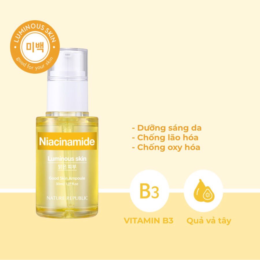 Nature Republic Tinh chất dưỡng sáng, mờ thâm, làm đều màu da Good Skin Niacinamide Ampoule 30ml