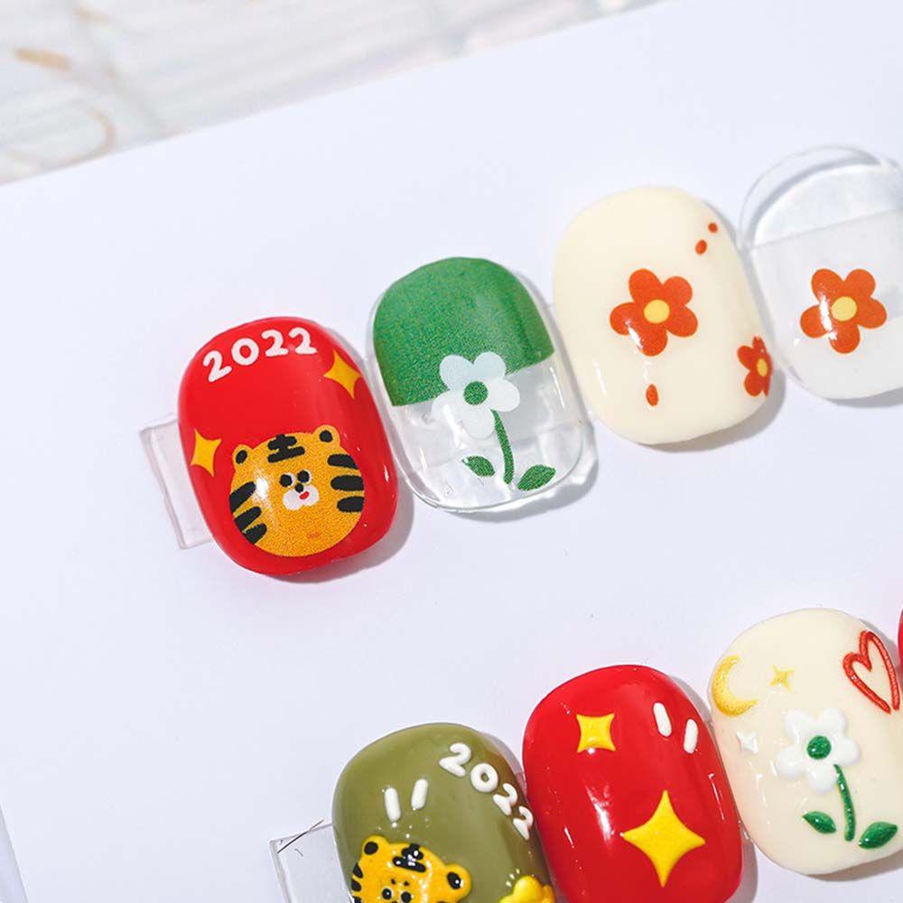 LILYES Miếng Dán Trang Trí Móng Tay Họa Tiết Đầu Hổ Hoạt Hình Dễ Thương
