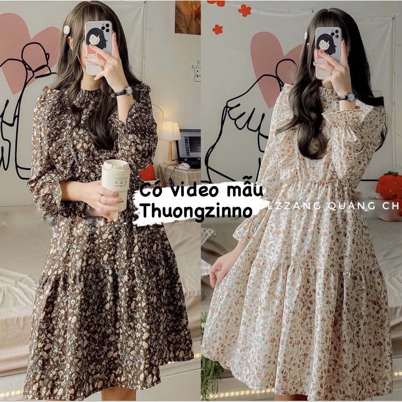 [Ảnh thật/Video]Váy hoa nhí Chiffon cao cấp kiểu dáng vintage Hàng Quảng Châu loại đẹp- Đầm ulzzang lụa Đẹp