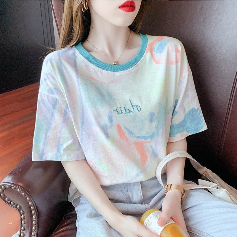Áo Thun Tay Ngắn Cổ Tròn Dáng Rộng Thêu Họa Tiết Độc Đáo Thời Trang Cho Nữ 11.28