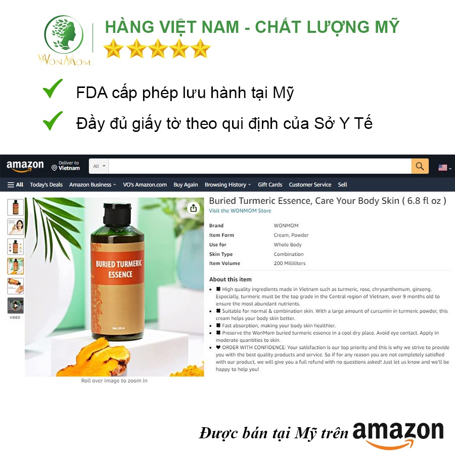 [ Giảm 35K - Đơn 339K ] Cốt Nghệ Hạ Thổ Dưỡng Trắng Da Body Sau Sinh Wonmom 200ml