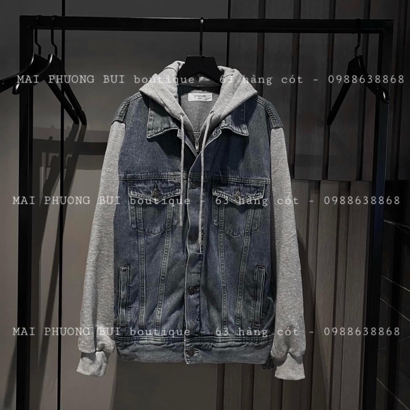 Áo khoác jeans phối tay nỉ có mũ celinee mai phương bùi