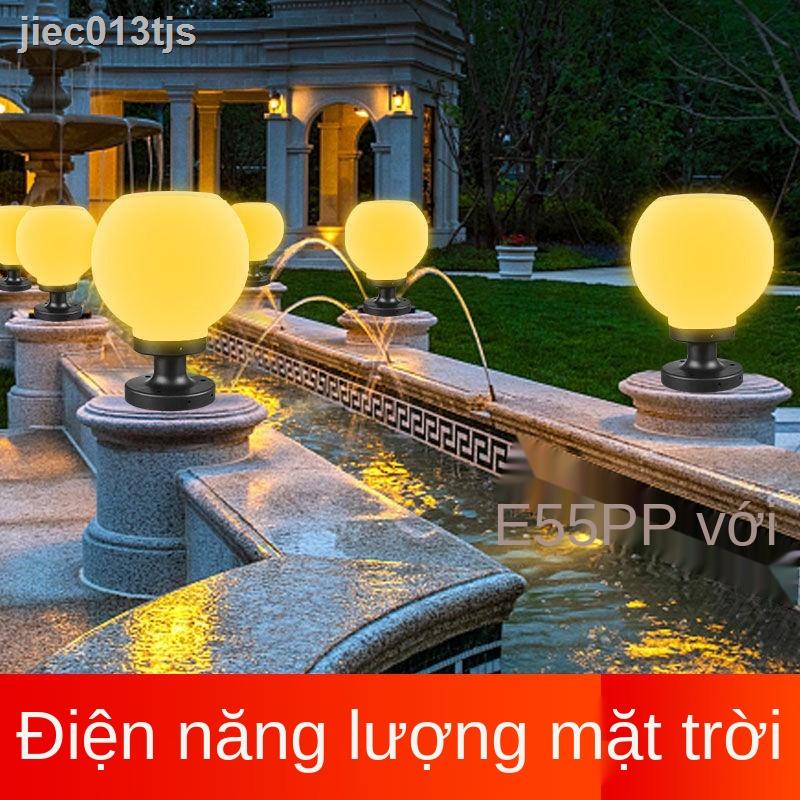 ✜ ✑ Đèn năng lượng mặt trời hộ gia đình cột đầu ngoài không thấm nước hàng rào tròn siêu sáng cổng hình cầu sân trụ đườn