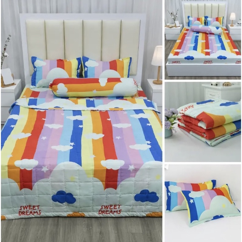 Bộ chăn hè trần bông ga gối 5 món poly cotton hàng loại 1 ( cầu vồng mây )