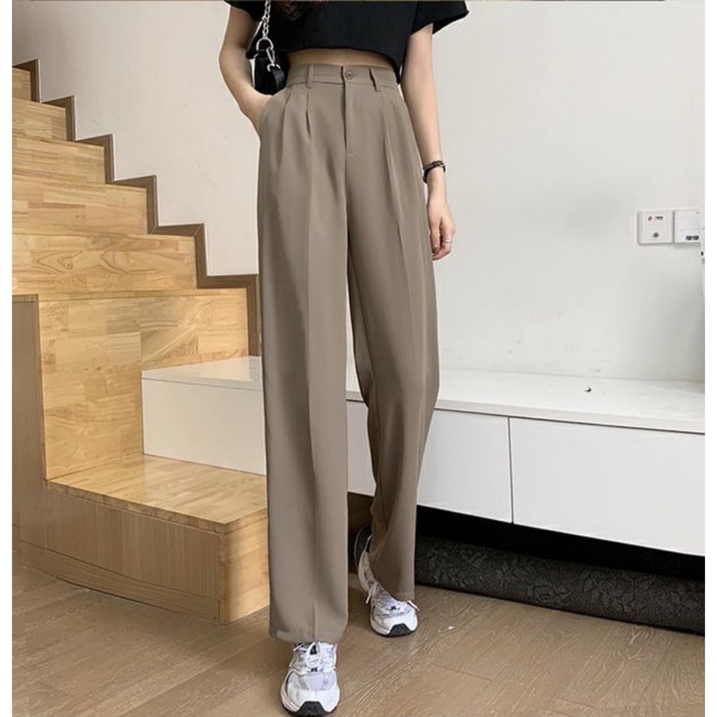 Quần Âu Nữ Ống Rộng, Lưng cao Dáng suông, Ống Suông Khuy Khóa Giữa, Form rộng Ống đứng Màu trơn Ulzzang Hàn Quốc | BigBuy360 - bigbuy360.vn