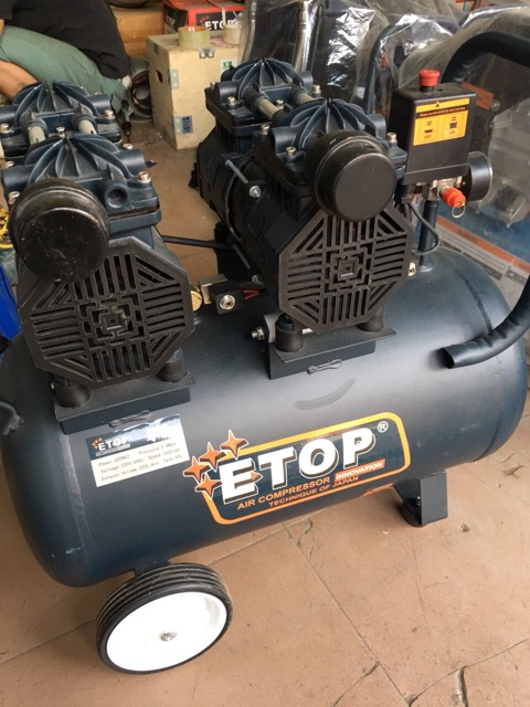Máy nén khí sạch ETOP 50 lít không dầu, 2 motor 600w chạy dây lõi đồng 100% chống ồn chạy êm