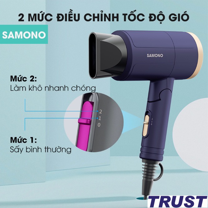 Máy sấy tóc tạo kiểu SAMONO SW-HDB11 công suất 1000W thiết kế gấp gọn tiện lợi - BH 12 tháng