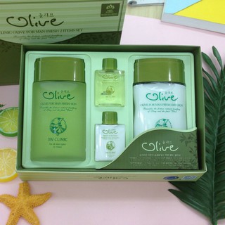 BỘ MỸ PHẨM NAM GIỚI DƯỠNG ẨM CHĂM SÓC LÀM TRẮNG DA MẶT HÀN QUỐC CHÍNH HÃNG 3W CLINIC OLIVE FOR MAN FRESH 2 ITEMS SET