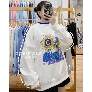 Áo sweater nỉ tay phồng hoa hướng dương nam nữ