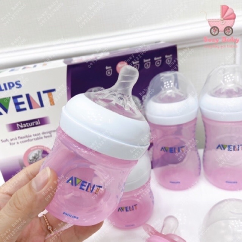 Set bình Avent natural 125ml 260ml xanh hồng có tách lẻ