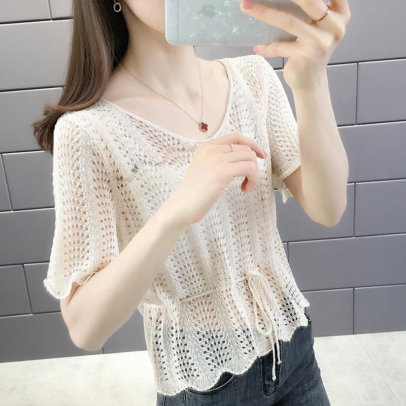 Áo Dệt Kim Mỏng Dáng Rộng Ngắn Dây Rút Nhiều Màu Sắc Thời Trang Xuân Hè Cho Nữ