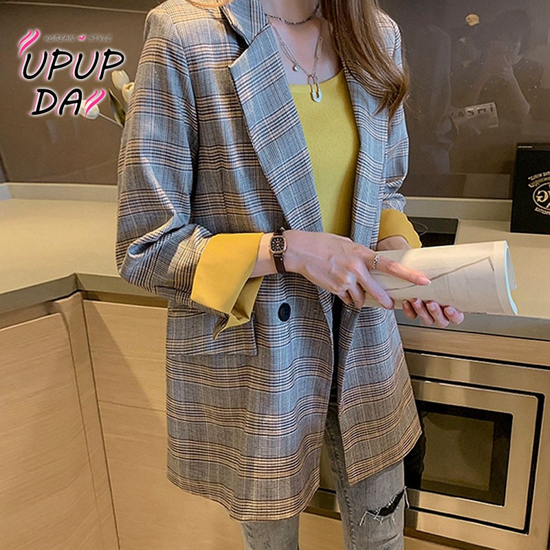 Áo Khoác Vest Dáng Rộng Kẻ Sọc Caro Size S-2XL Phong Cách Hàn Quốc Thời Trang Xuân Thu Cho Nữ | BigBuy360 - bigbuy360.vn