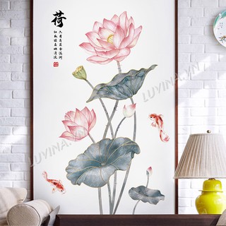Decal dán tường trang trí phòng khách, phòng ngủ, nhà bếp,quán cafe- Hoa sen đồng