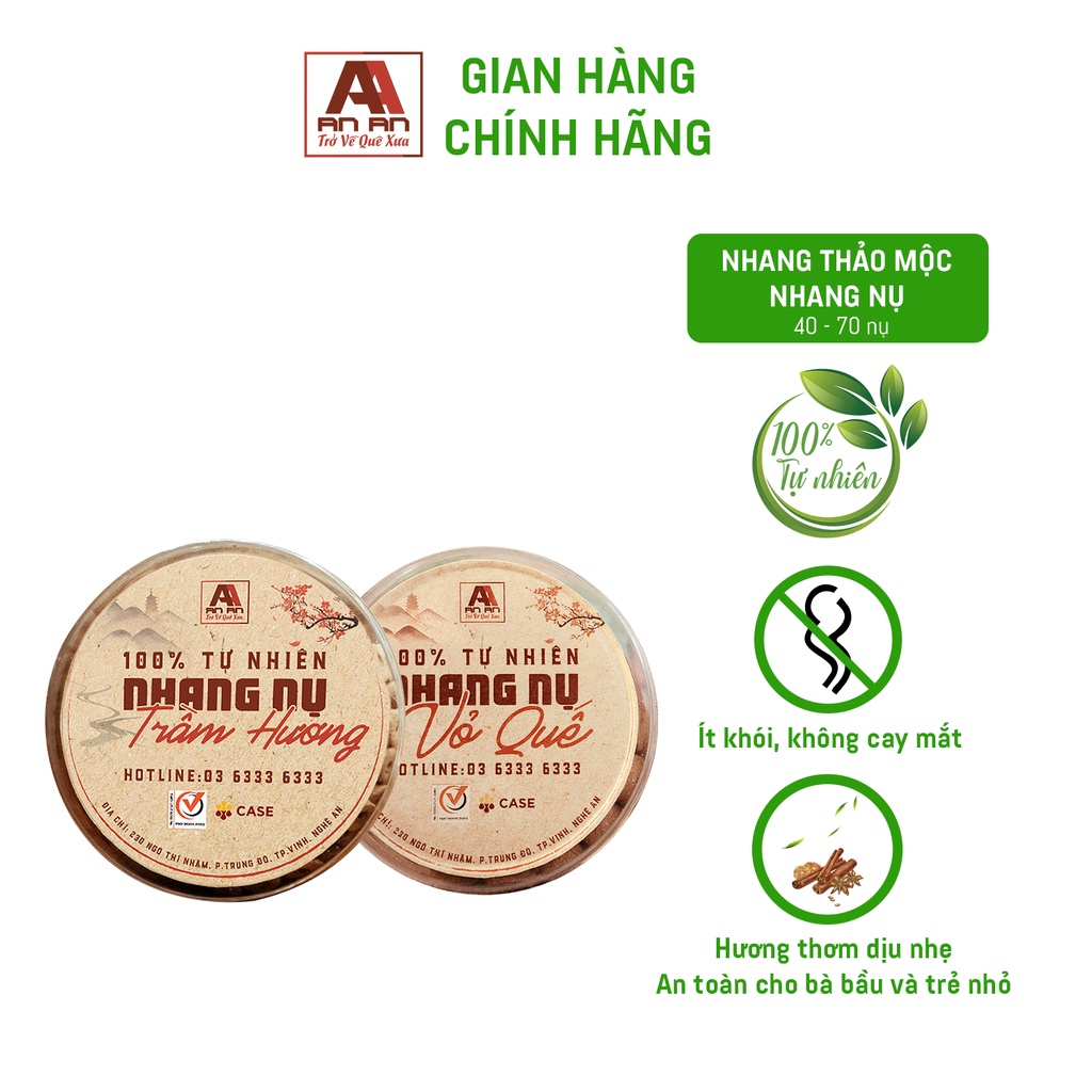 Nhang nụ trầm hương AN AN cao cấp loại 1 hộp 70 nụ nhang sạch nguyên chất, thơm dịu, không gây cay mắt, sốc mũi.