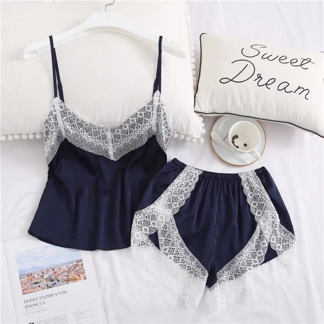 SX251 - Bộ ngủ lụa satin Phối ren KELLY WANG