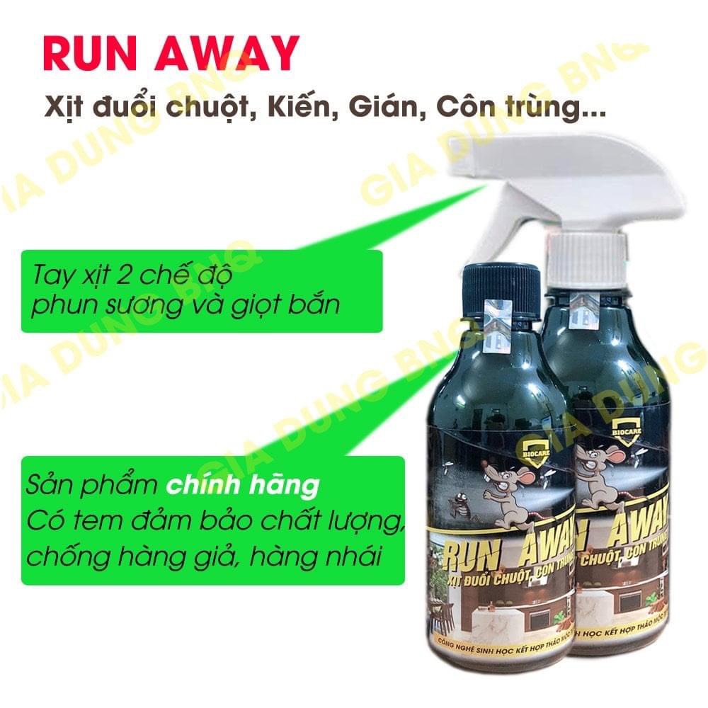 Xịt đuổi chuột thảo mộc Run Away [ Tặng vòi xịt ] 300ml an toàn cho sức khoẻ .Đuổi chuột, gián, côn trùng sau 1 lần xịt