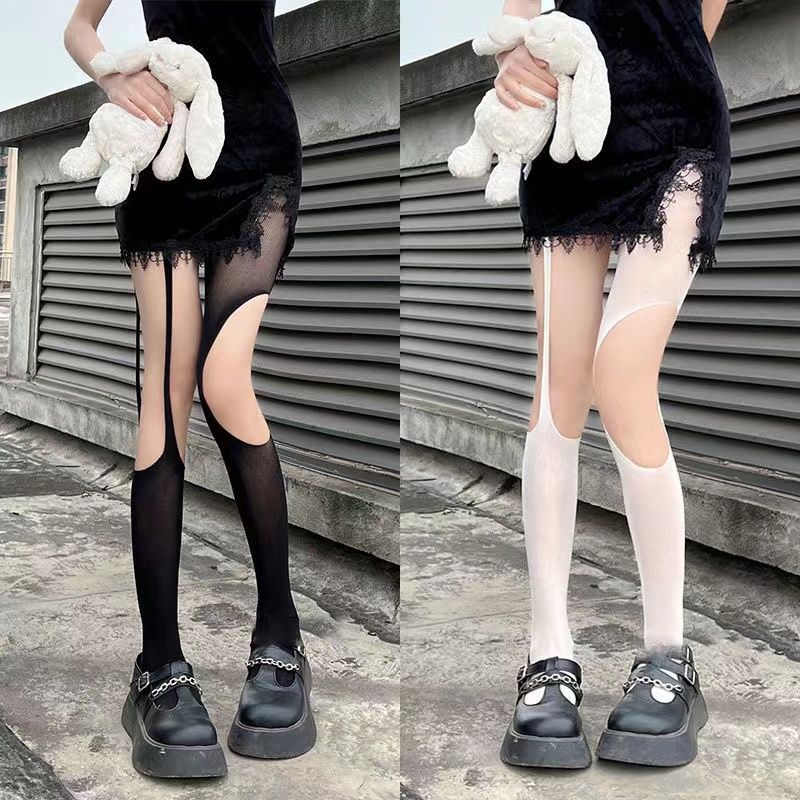 Quần Tất Lưới Màu Trơn Phong Cách Gothic Nhật Bản Cho Nữ
