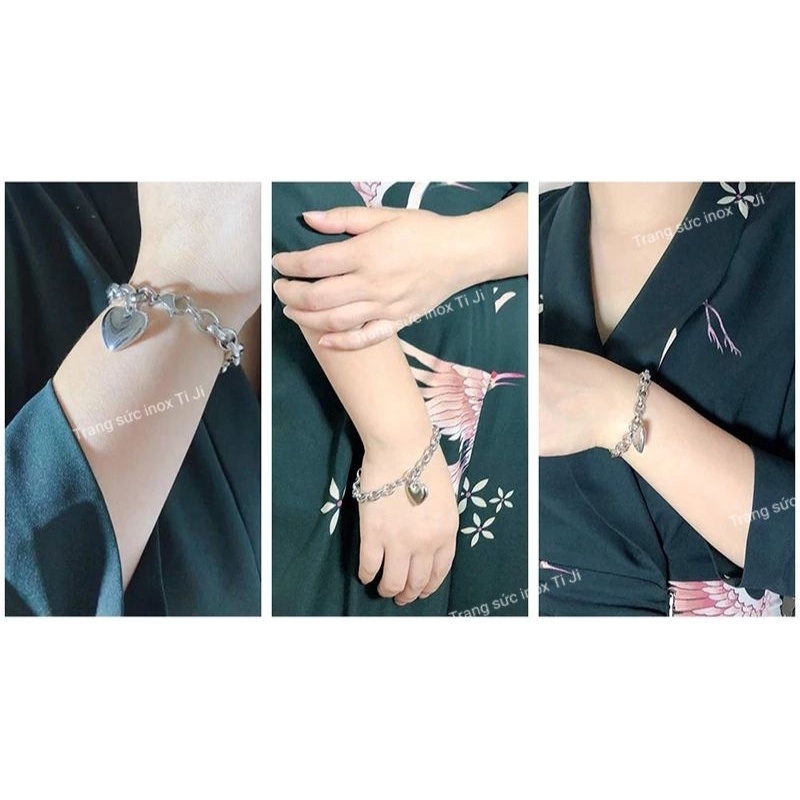 LẮC TAY NỮ INOX GẮN CHARM TRÁI TIM INOX (CÓ KHẮC THEO YÊU CẦU )