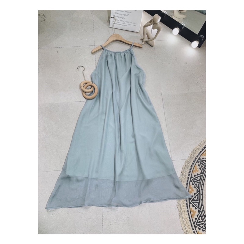 Váy maxi cổ yếm xanh mint xinh xắn