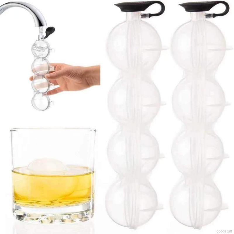 Khuôn Làm Đá Uống Rượu Whiskey Có 4 Ngăn Hình Tròn Trong Suốt