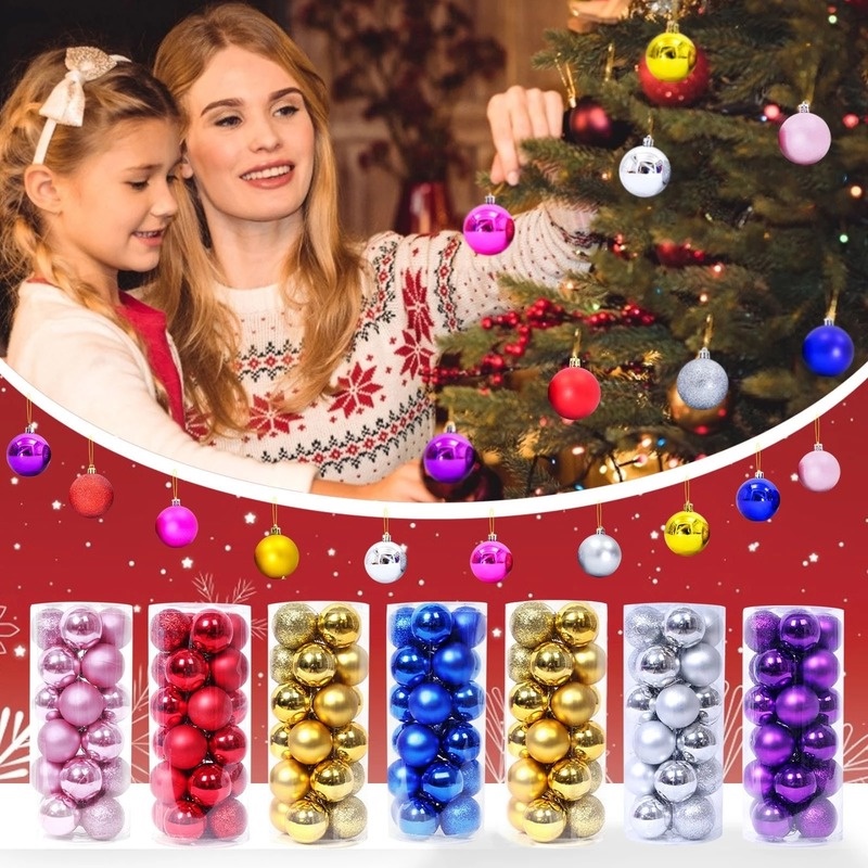 Bộ 34 quả châu 4cm nhiều màu sắc dùng để trang trí cây thông noel dịp giáng sinh