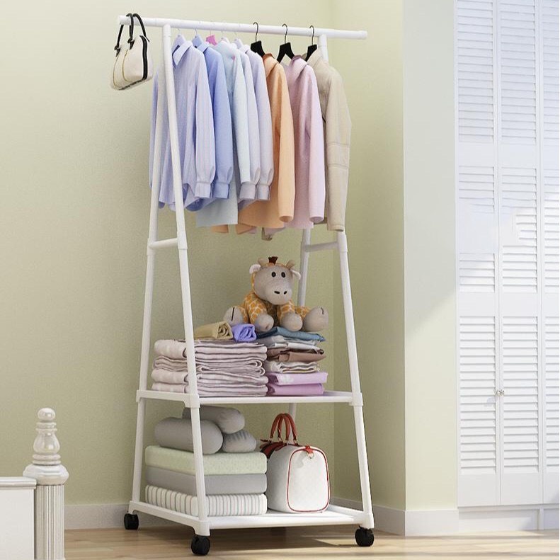 Kệ Treo Quần Áo Gỗ Tre Cao Cấp Vintage Có Bánh Xe Chữ U