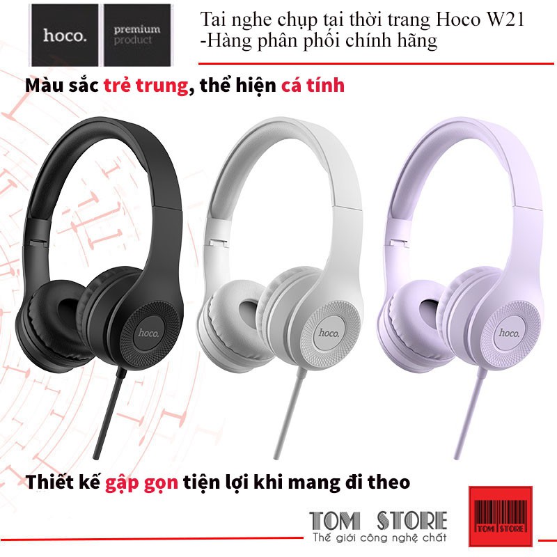 Tai nghe chụp tai Hoco W21 chính hãng có mic, tai nghe headphone dành cho laptop, điện thoại, máy tính