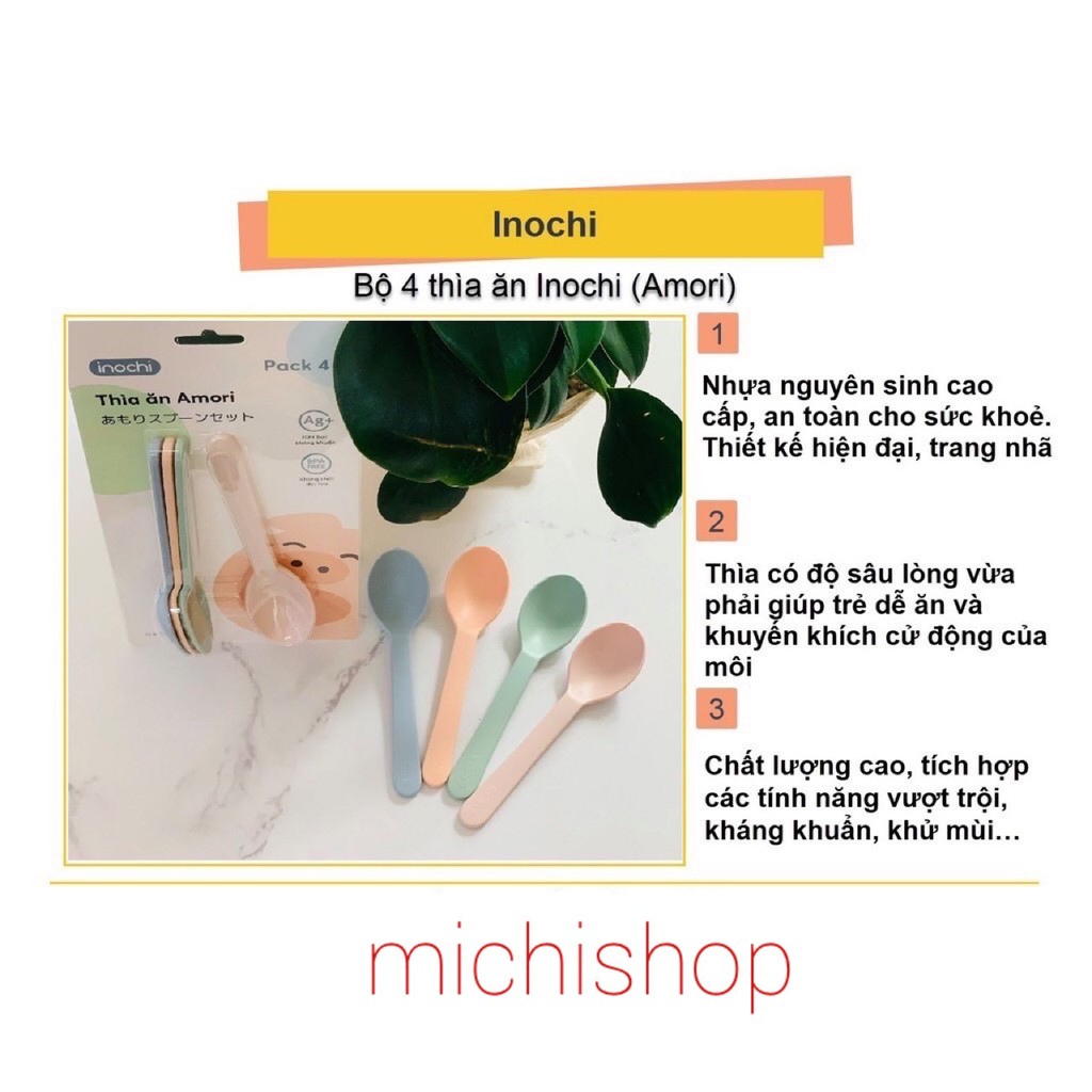 [Bộ 2 Cái] Thìa Ăn Dặm Cho Bé, Thìa Tập Ăn Amoni Inochi Chính Hãng Nhựa An Toàn Chịu Nhiệt Cao - MS0121