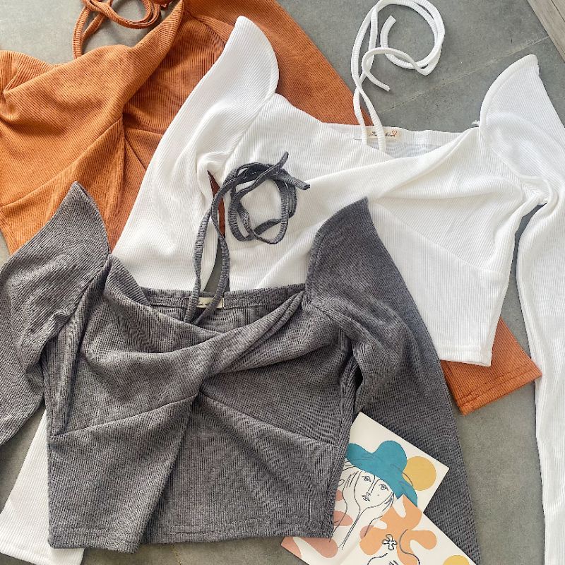 Áo tay dài xoắn ngực ba màu