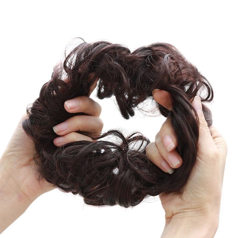Búi tóc giả nối kiểu xoăn gợn sóng bằng sợi tổng hợp cho nữ