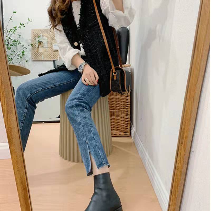 Off-white Áo Khoác Tweed Không Tay Ôm Eo Xinh Xắn Theo Phong Cách Retro / Size S-3XL