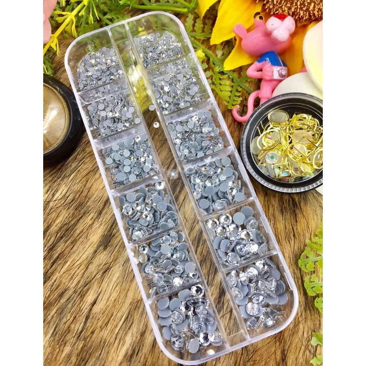 đá chân keo màu trắng ab trang trí nail