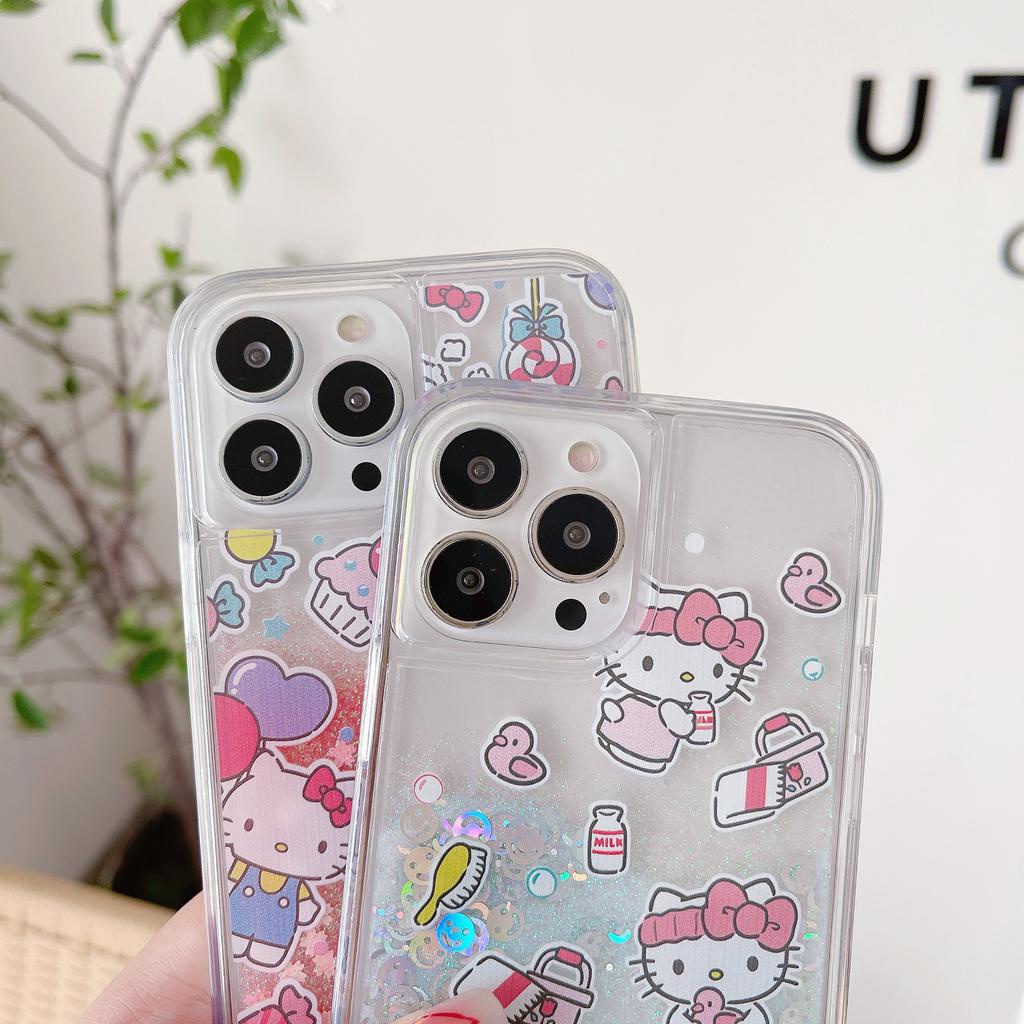 Ốp Điện Thoại Họa Tiết Hello Kitty Lấp Lánh Dành Cho IPhone 13Promax 12 11 7Plus X Xs Max XR 7 8
