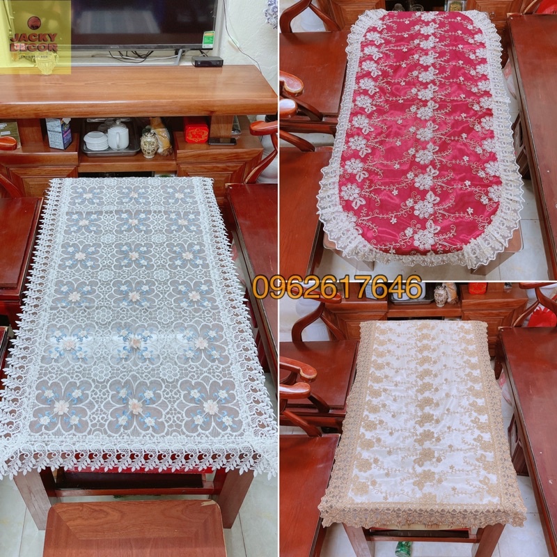 [ĐÁM CƯỚI] Khăn trải bàn ren vải móc dùng cho đám cưới 50x110cm; 60x120cm phong cách Châu Âu - Hàng đẹp