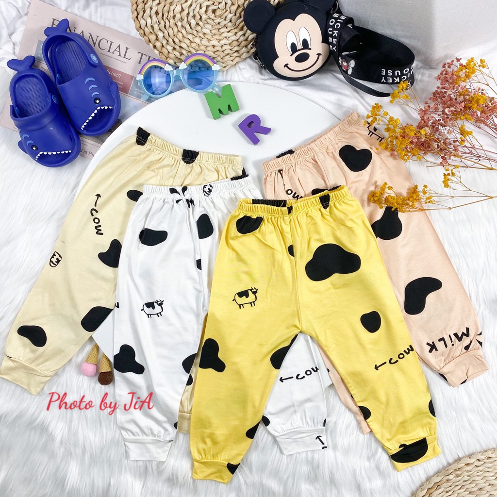 [SALE] Bộ Dài Tay Cho Bé Gái, Bé Trai Minky Mom Vải Thun Lạnh Họa Tiết In Hình Bò Sữa, Quần Áo Thu Đông Cho Bé MKMTD2110