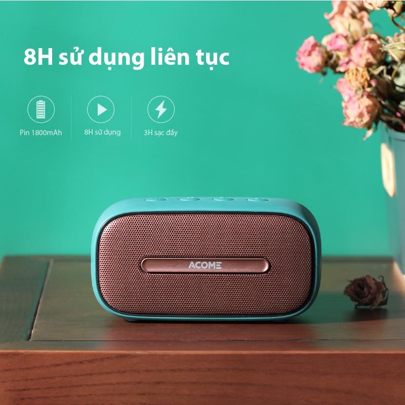 Loa Bluetooth mini 5.0 ACOME A8 5W chống nước chuẩn IPX7 hỗ trợ thẻ nhớ SD cổng AUX True wireless stereo - Chính hãng