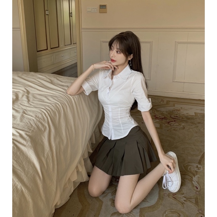 Áo Sơ Mi Trắng Nữ 🍊🍊 Sơ Mi Trắng Dáng Croptop Ôm Body SM006
