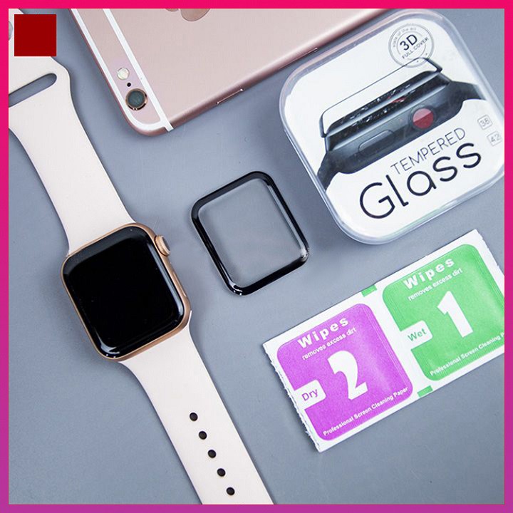 Kính Cường Lực Apple Watch 38mm 40mm 42mm 44m Full keo bảo vệ màn hình Cong 9H, Tặng Kèm giấy Lau kính educase66