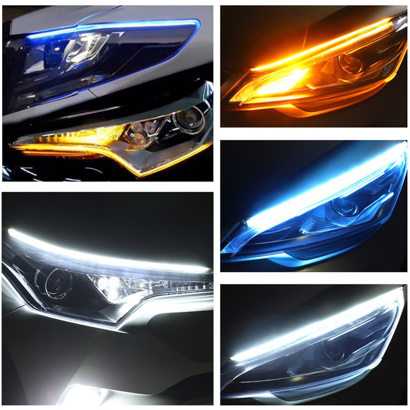 Set 2 Dải Đèn Led Drl LYMOYO Với Ánh Sáng Trắng / Vàng Chống Nước Cao Cấp Dành Cho Xe Ô Tô