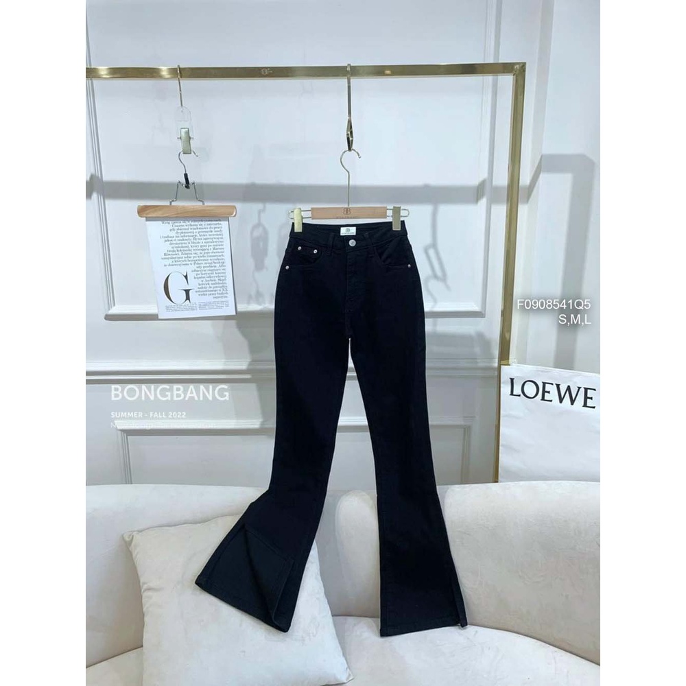 Quần jean đen dài ống loe xẻ lai lưng cao tôn dáng!