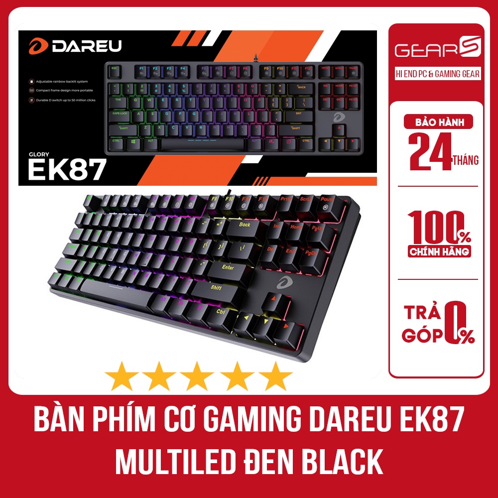 Bàn phím cơ Gaming Dareu EK87 Multiled Đen Black (Blue/ Brown / Red Switch) - Bảo hành chính hãng 24 Tháng